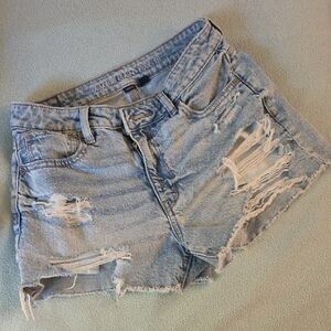 American Eagle Outfitters Light Blue Distressed Jean Shorts